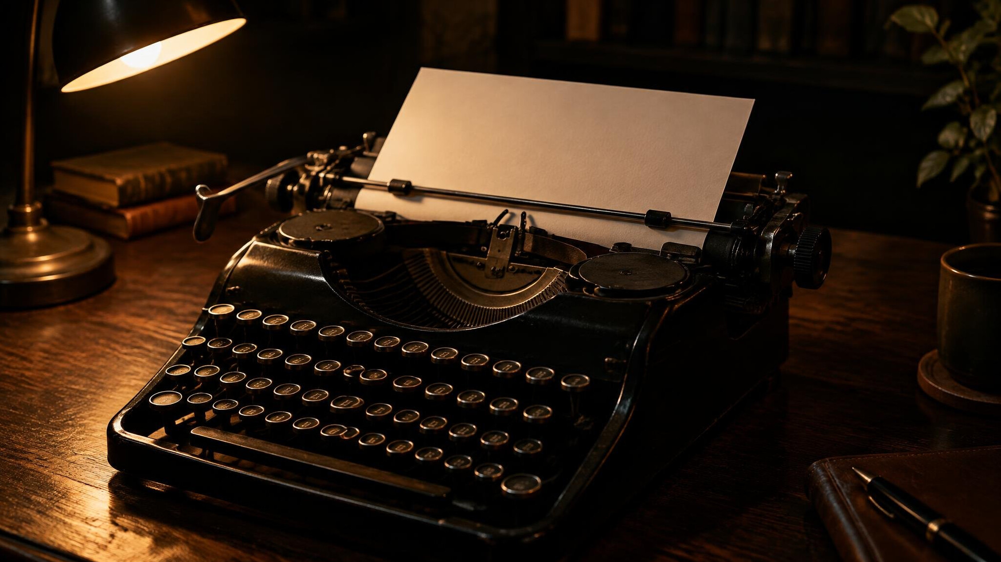 Close-up of an old typewriter with a sheet of paper